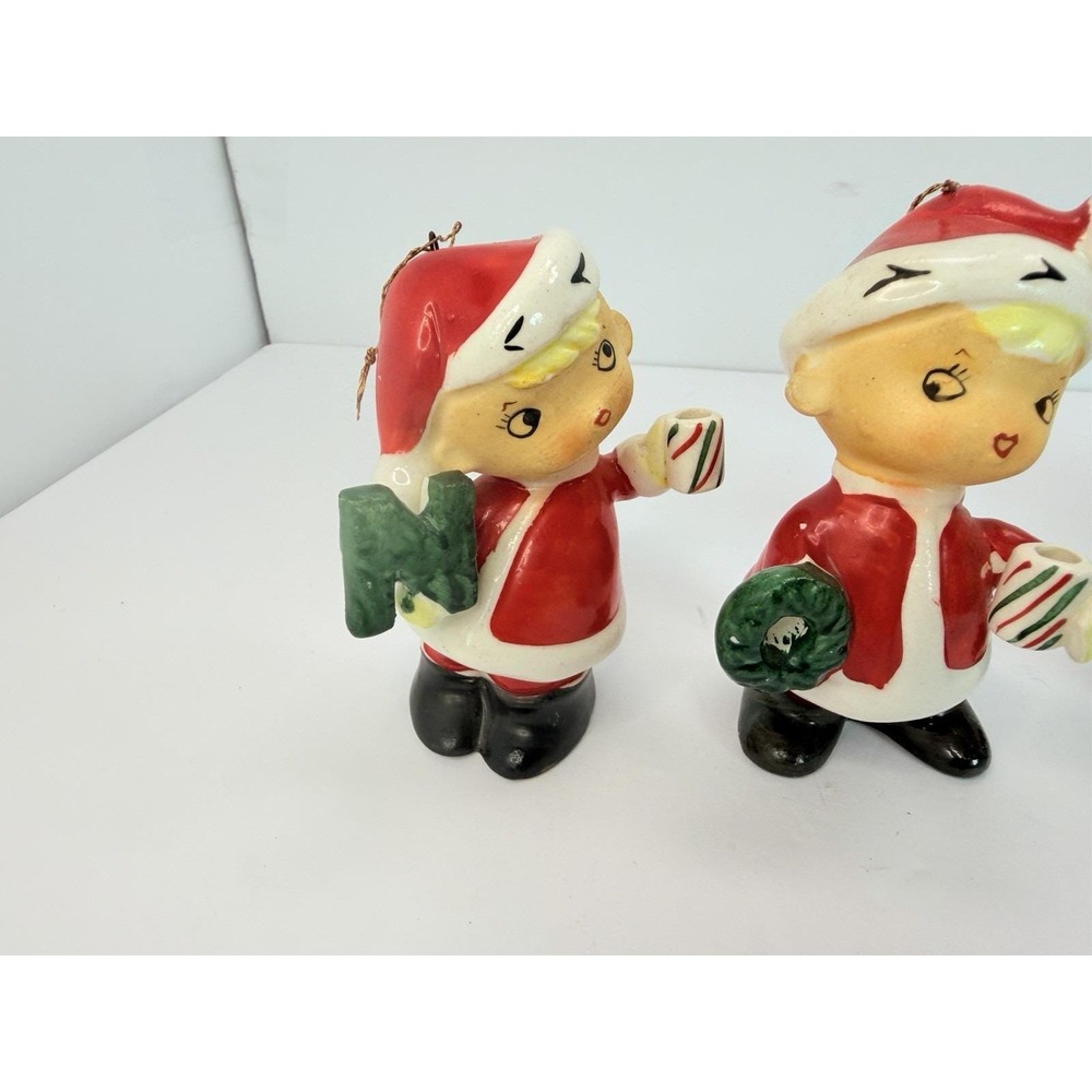 Christmas NOEL Santa Pixie Elf Boys Ornaments Made Japan Vintage Christmas READ - Picture 2 of 16
